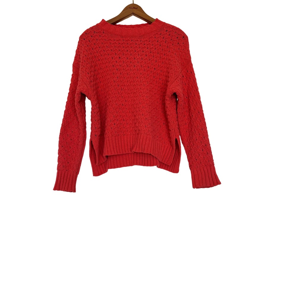 A New Day Womens Coral Textured Open Knit Crewneck Sweater Size S